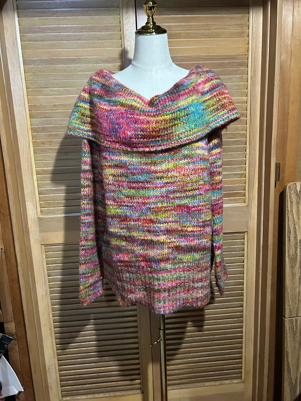 Lane Bryant Off-Shoulder Multicolor Cowl Neck Knit Sweater